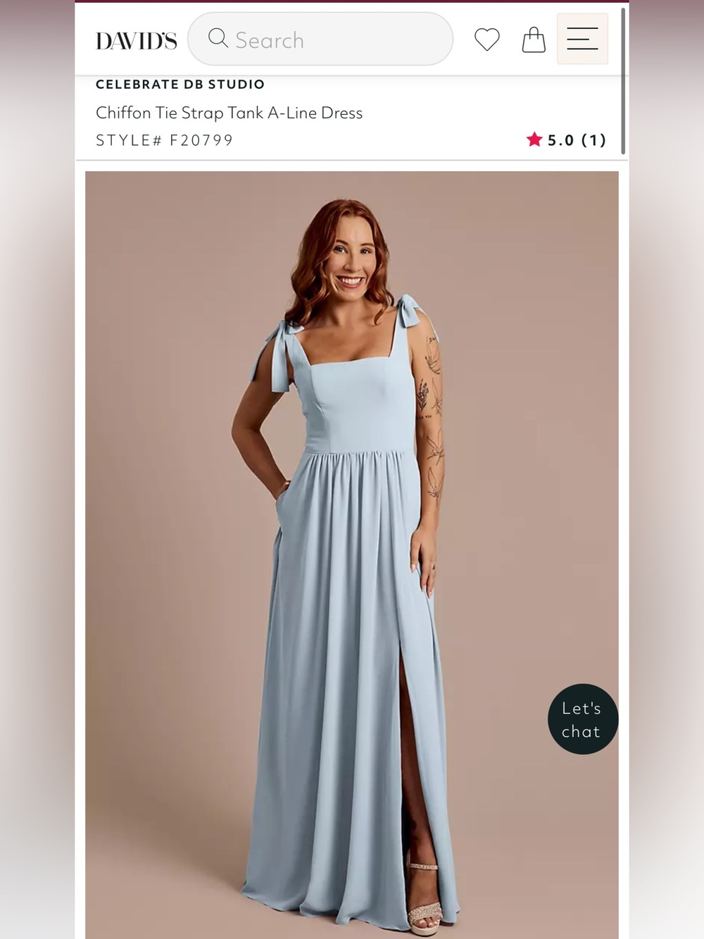 David’s Bridal Chiffon Tie Strap A-Line Dress in Dusty Blue, Size 18